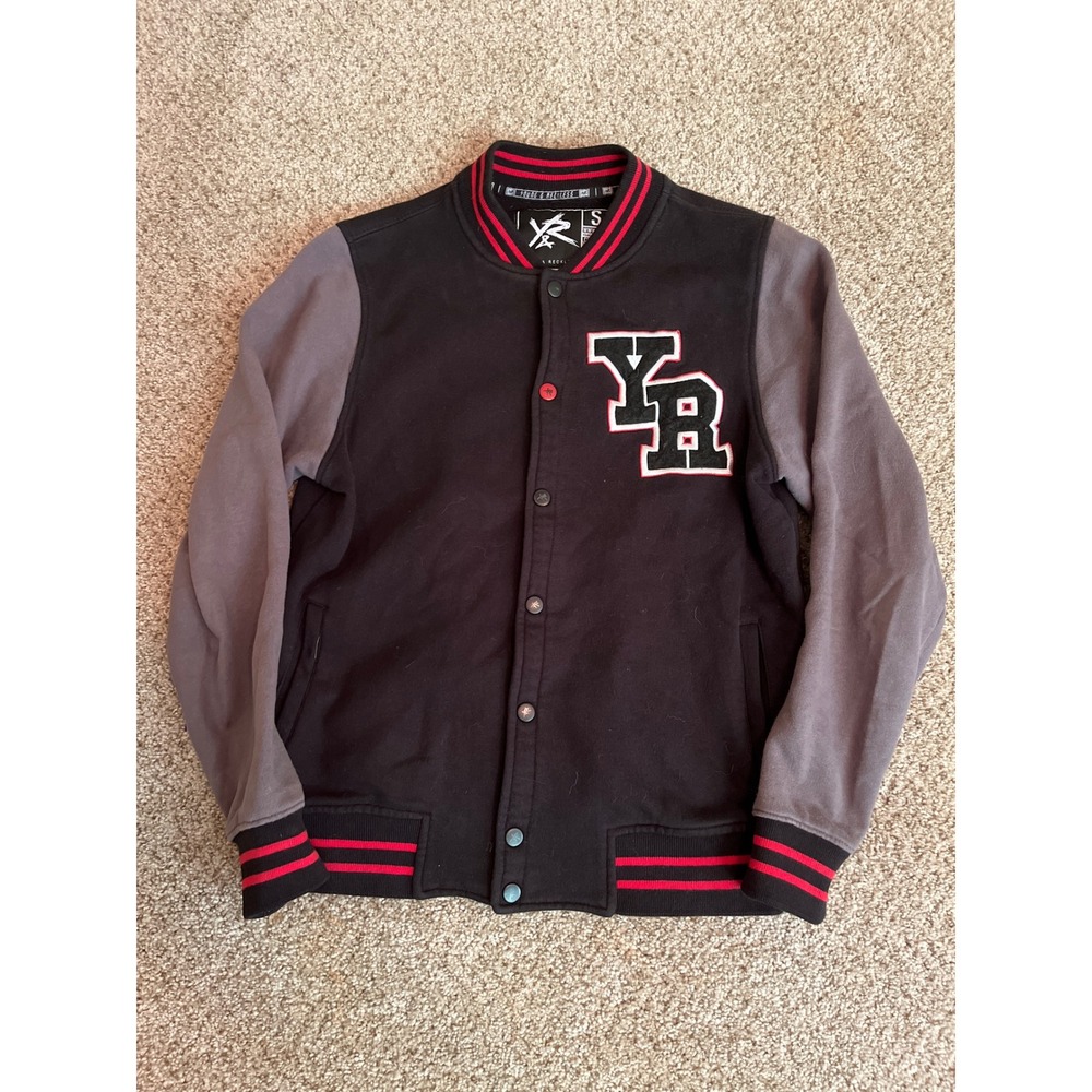 Young & Reckless Men's Varsity Jacket Small Black Gray Snap Front Logo Patch
